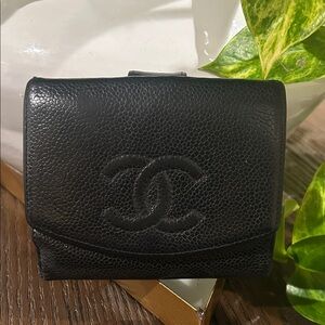 Chanel Black Caviar Leather  Compact Wallet